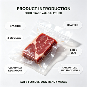 Sac sous vide de qualité alimentaire, pochette à trois soudures latérales en LDPE, sac d'emballage thermosoudable pour la conservation de la viande, du jambon, des sushis et des aliments - Product Image 2