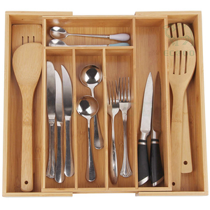 Bandeja de cubiertos con 7 compartimentos utilizados para organizador de cajones y divisor Soporte de bambú perfecto para utensilios Cubiertos - Product Image 1