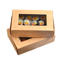 Boîte à sushi jetable en papier kraft avec fenêtre transparente, conteneur rectangulaire pour pâtisserie, gâteau, dessert, emballage alimentaire