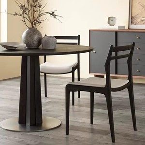 Chaise de salle à manger en bois de frêne nordique avec assise en cuir noir et revêtement en cuir, chaise de salle à manger en bois massif - Product Image 3