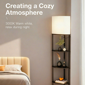 Modern Floor <b>Lamp</b> With 5 Tier <b>Shelf</b> Metal LED Light Off White Shade For Living Room Office Bedroom Decor - Product Image 2