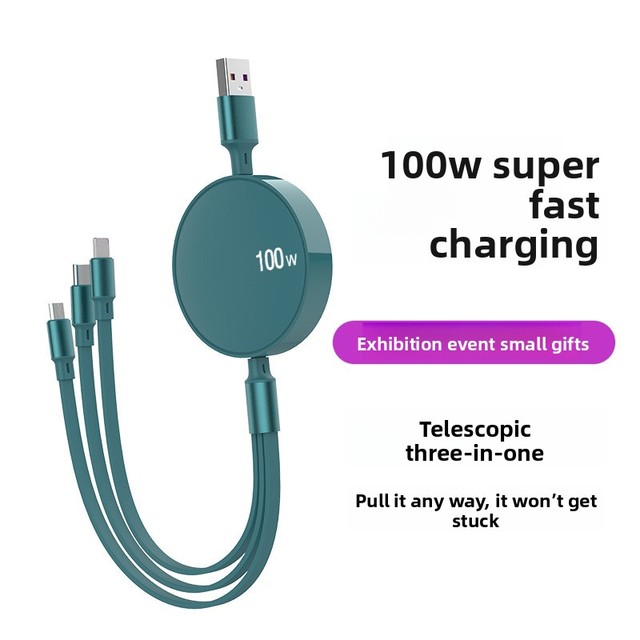 Three-in-One Retractable Fast-Charging Cable Organizer (PCABS Material)-Gift for Trade Shows Made in China