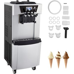 Machine à glace commerciale Vevor 20-30L/H, 2+1 saveurs, glace molle, avec réservoirs de 7L, acier inoxydable, pour la restauration - Product Image 1