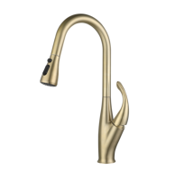 Robinet de cuisine en acier inoxydable doré brossé, avec douchette extractible, bec haut arqué, mitigeur monocommande pour évier