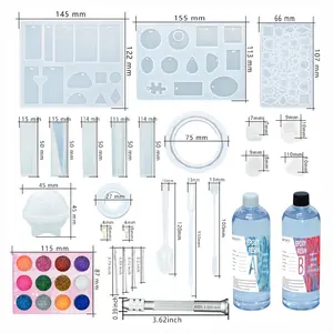 Kit de résine pour débutants avec moules en résine Les fournitures en silicone et en résine époxy comprennent un ensemble d'outils de bricolage époxy à paillettes pigmentées