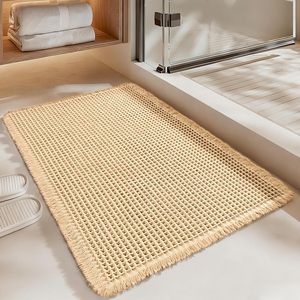 Wholesale Waffle <b>Bath</b> <b>Mat</b> Super Absorbent <b>Non</b> <b>Slip</b> <b>Bath</b> <b>Mats</b> for Bathroom Floor Machine Washable Bathroom Rugs with Tassels - Product Image 1