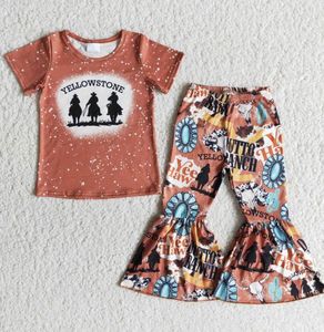 Ensemble de vêtements d'été pour enfants, chemisier et pantalon, vente en gros, ensembles de vêtements pour bébés filles, vêtements de cow-boy et cowgirl en soie de lait pour enfants - Product Image 3