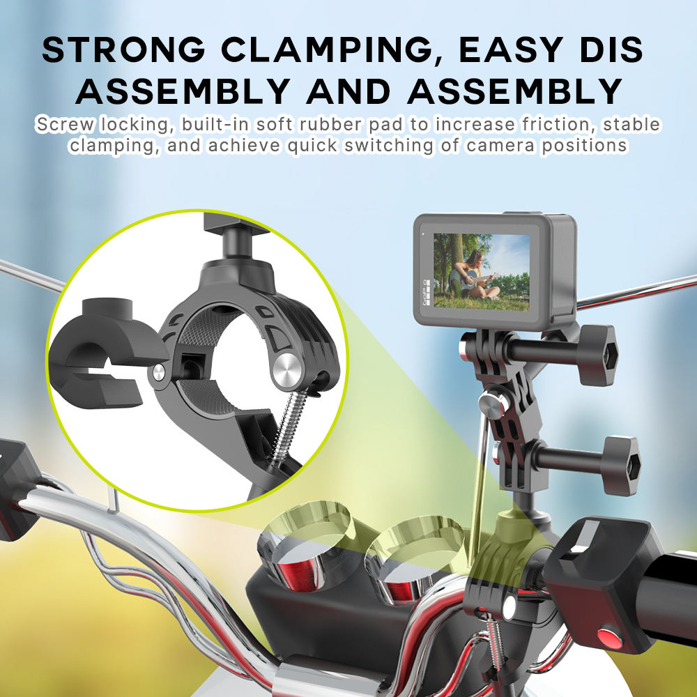HONGDAK Motorcycle Handlebar Camera Clamp Hold CNC Aluminum Alloy 0.66lb Load Capacity Bike Camera Mount for Stabilizer Handles