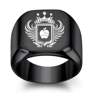 Anillo de Acero Inoxidable con Grabado Láser Crown Apple, 18MM Cuadrado, Joyería para Uso Diario de Mujer, Color Dorado - Product Image 4