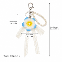 Künstliche Plumeria-Blume mit Spitzen-Schleife Schlüsselanhänger, Kunstperlen-Verzierter Frangipani-Blumen-Schlüsselring, Taschenanhänger für Hochzeit und Party