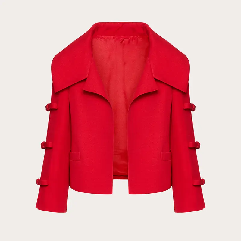 बीए2296 महिला ब्लेज़र सेट उच्च गुणवत्ता फैशन कोट लाल बो महिलाओं के लिए कार्गो सुरुचिपूर्ण ब्लेज़र जैकेट जानें