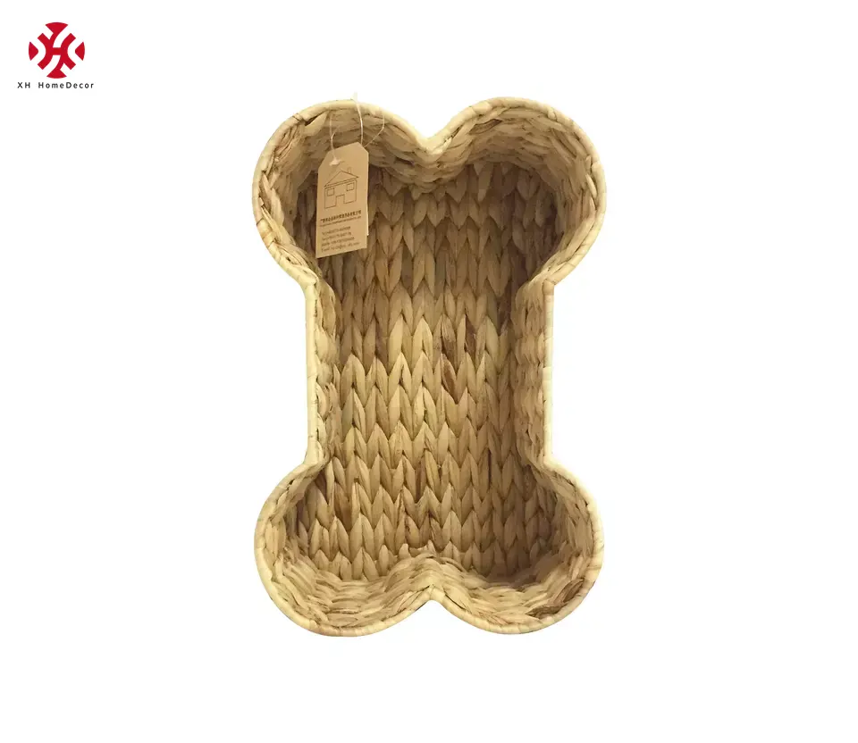 XH Boneshape Eco-friendly Natural Water Hyacinth Seagrass Handwoven Storage Collection basket