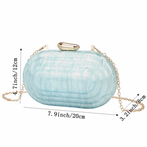 Women Elegant Oval Marbling Acrylic Wedding Clutch <b>Purse</b> Metal Chain Evening Handbag for Dinner Night Out Bar - Product Image 6
