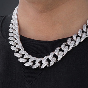 20MM 2 Tone Rhodium Plated Sterling Silver VVS Moissanite Luxury Hip Hop Cuban Miami Link <b>Necklace</b> <b>Long</b> Box Clasp Anniversary - Product Image 2