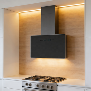 <span class=keywords><strong>Hotte</strong></span> de cuisine inclinée grise moderne pour usage quotidien, anti-traces de doigts et cheminée en maille d'aluminium pour cuisine - Product Image 1