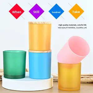 TX10235 Fabricant en gros, bougie aromatique colorée givrée de 80 calibres, 10 oz, porte-bougie en verre, couvercle en bois, possibilité d'imprimer un logo - Product Image 3