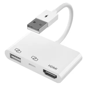 Adaptor pembaca kartu USB OTG, Adaptor Tipe C ke PD, konektor pengisi daya HDMI kompatibel 4K Digital AV untuk IPhone