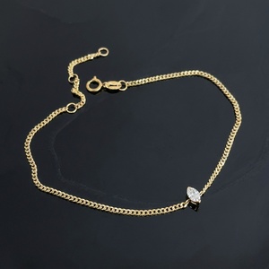 Bracelet chaîne gourmette en or massif 18 carats Xinfly avec diamant marquise, solitaire horizontal délicat, bijoux fins en or AU750 pour femme - Product Image 1
