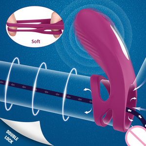 Anneau vibrant double en silicone pour pénis, vibromasseur pour hommes - Product Image 3