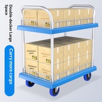 Chariot à plateforme FactoryDirect 200 400kg OEM personnalisable, bleu, PP double couche, cadre métallique, 4 roues, utilisation industrielle