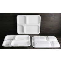 Vaisselle commerciale en gros pour cafétéria et école, assiette rectangulaire en mélamine antidérapante à 4 compartiments