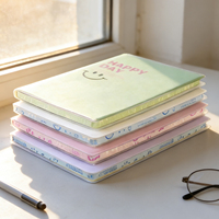 Cuaderno con Cubierta Suave de PVC Happy Smile, Encuadernado con Pegamento, B5 A5, 80 Hojas Rayadas, Logotipo Personalizado, Estampado en Color Plateado para Compras al por Mayor para Escuelas