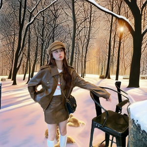 Loveda Wholesale Women Autumn/Winter Fashion Casual Solid Color Breathable Polyester Woven Front <b>Long</b> Sleeve Faux <b>Leather</b> <b>Jacket</b> - Product Image 2