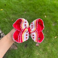 Nouveaux Nœuds pour Cheveux Fille Thème Rentrée Scolaire : Pomme, Bus Scolaire, Imprimé, Perle, Ruban Satiné et Grosgrain, Bord Festonné Moonstitch