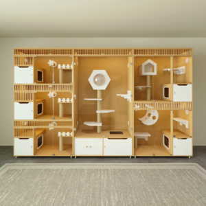 Moderne Luxe Cat Hotel Kooi Effen Patroon Houten Gehard Glazen Deur Knoopsluiting Voor Dierenwinkels En Veterinair Gebruik Binnenshuis - Product Image 1