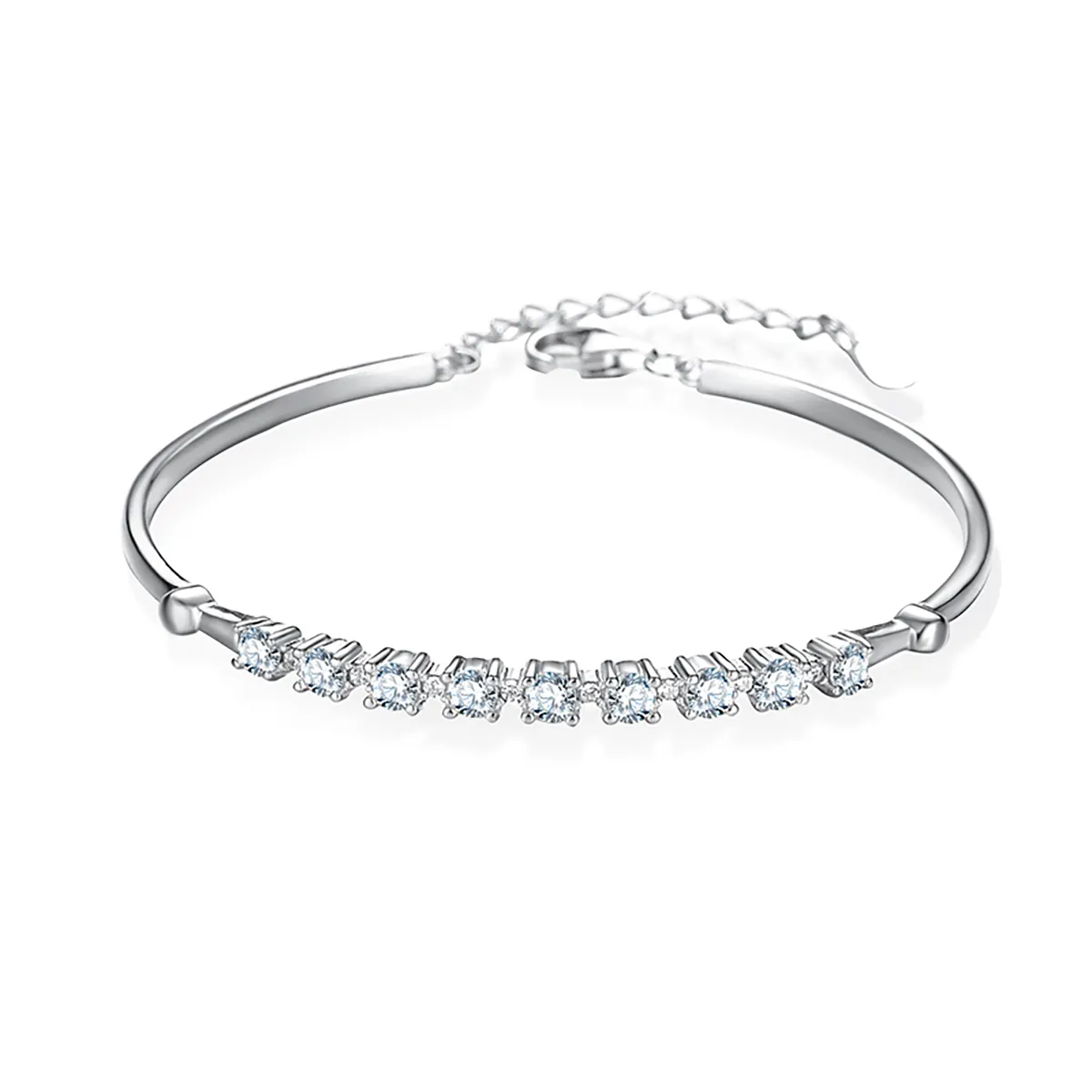 Bracelet en Moissanite Véritable Diamant de 2mm Bracelet en Argent Sterling 925 Plaqué Platine de Haute Qualité pour Femmes, Mariage de Luxe, Bijouterie Fine