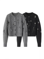 Luxuriöser Damen-Strickcardigan mit Federn, Rundhals-Knopfleiste, Modischer Pailletten-Quasten-Pullover, Elegante Lose Strickmode