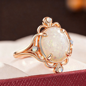 Anello in Opale A072 in Oro, Gioiello da Donna per Fidanzamento, Pietra Principale Taglio Ovale, Lavorazione Raffinata - Product Image 2