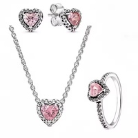 Collier, boucles d'oreilles et bague en cristal de rhodium avec strass vert émeraude, accessoires en forme de cœur pour femmes, Saint-Valentin