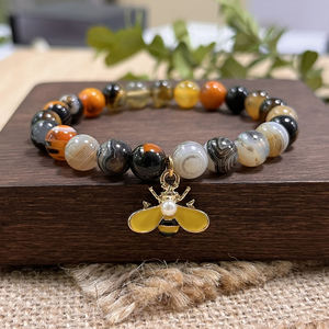 Pulsera de piedra de ágata de abejorro natural con colgante de abejorro-Joyería de chakra sacro para vitalidad y resistencia - Product Image 3