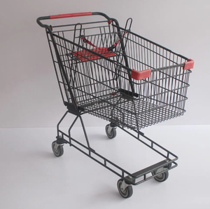 Carrito de compras de empuje manual de tienda con cesta de alambre Carrito de compras móvil conveniente - Product Image 3