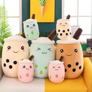 주문 미소 과일 음료 견면 벨벳 채워진 연약한 우유 차 견면 벨벳 보바 차 장난감 거품 차 Plushies 베개 방석 peluche 견면 벨벳 장난감