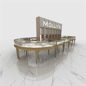 صندوق مجوهرات ذهبي بتصميم متجر مخصص مع إضاءة ليد لعرض المجوهرات - Product Image 3