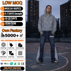 Pantalon de survêtement évasé pour homme, taille élastique avec cordon de serrage, style streetwear, coupe ample avec strass, logo personnalisé - Product Image 1