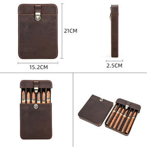 กล่องใส่ซิการ์ลาย Crazy Horse แนววินเทจสำหรับใส่ซิการ์6ซิการ์พร้อมตะขอและห่วงปิดและกระเป๋าติดกระดุม - Product Image 4