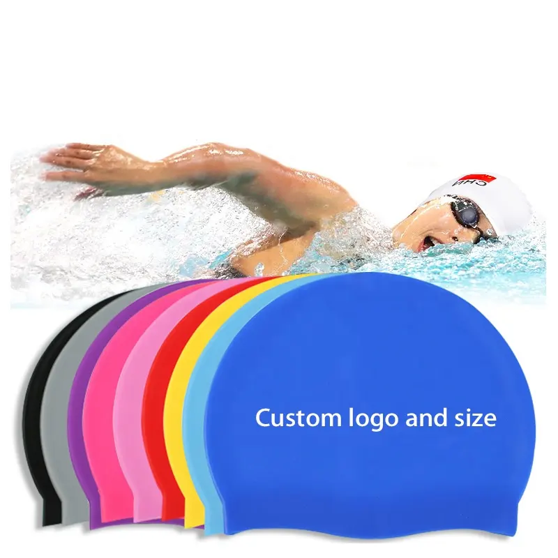 Fabrika toptan özel Logo baskılı su geçirmez yüzmek şapka silikon yüzme kap