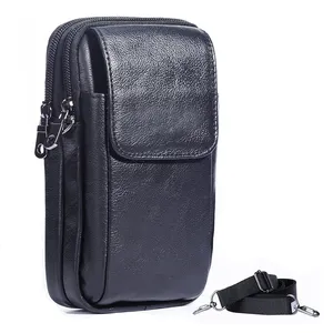 Large Men's Waterproof Leather Mobile Phone Bags Cell Phone Sling Bag