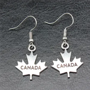 WYSIWYG Antique Silver Plated Antique Bronze Plated Zinc Alloy Canada Maple Leaf Jewelry Earrings E-ABD-C14131