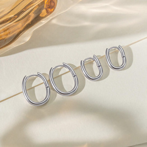 Boucles d'oreilles créoles ovales en argent pour femme, bijoux de mode, grandes, moyennes et petites tailles EKA 074 075 076 - Product Image 1