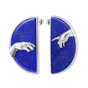 Lotus Fun hecho a mano 925 plata esterlina lapislázuli Natural mano de <span class=keywords><strong>Dios</strong></span> DE LA CREACIÓN DE Adam Stud pendiente joyería para mujer chica - Product Image 2