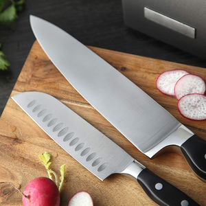 Ensemble de couteaux de cuisine domestiques à trois rivets avec manche noir, en acier inoxydable, avec bloc de rangement gris en plastique - Product Image 3