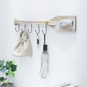 Wooden Oar <b>Wall</b> <b>Hook</b> 80CM Retro Style With Fish Design For Coat And Cap Storage - Product Image 2