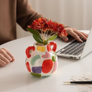 MSH Modern Geometric Ceramic <strong>Vase</strong> with <strong>a</strong> Wide Mouth <strong>Light</strong> Luxury High End <strong>Vase</strong> <strong>for</strong> Office - Product Image 6