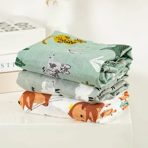 Custom Printed Bamboo Cotton Muslin Swaddle Blanket Newborn Swaddle Wrap Infant Baby Swaddle Blanket