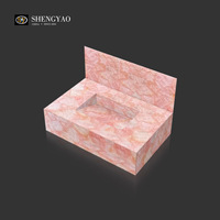 Lavabo en cristal de quartz rose naturel translucide rétroéclairé de luxe avec éviers intégrés