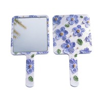 Miroir de maquillage portable compact de voyage à motif floral avec cadre en plastique, petit miroir de retouche de bureau